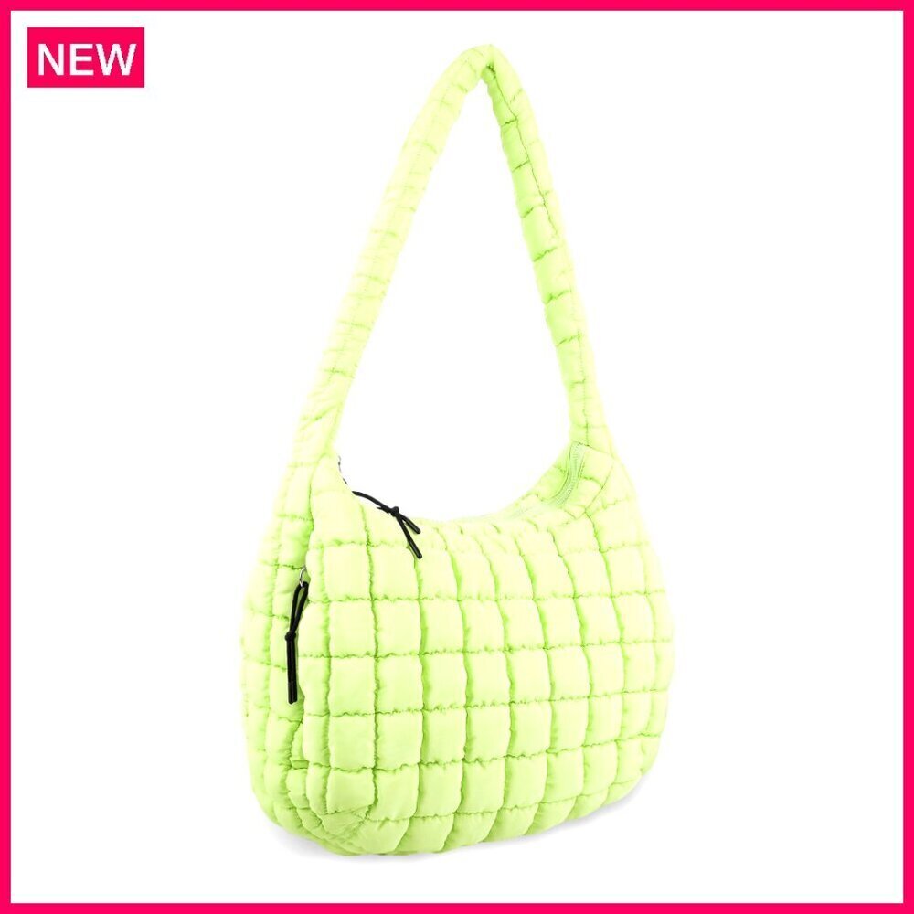 Quilted Puffer Tote Bag, Lightweight Nylon Crossbody Shoulder Bag, Large